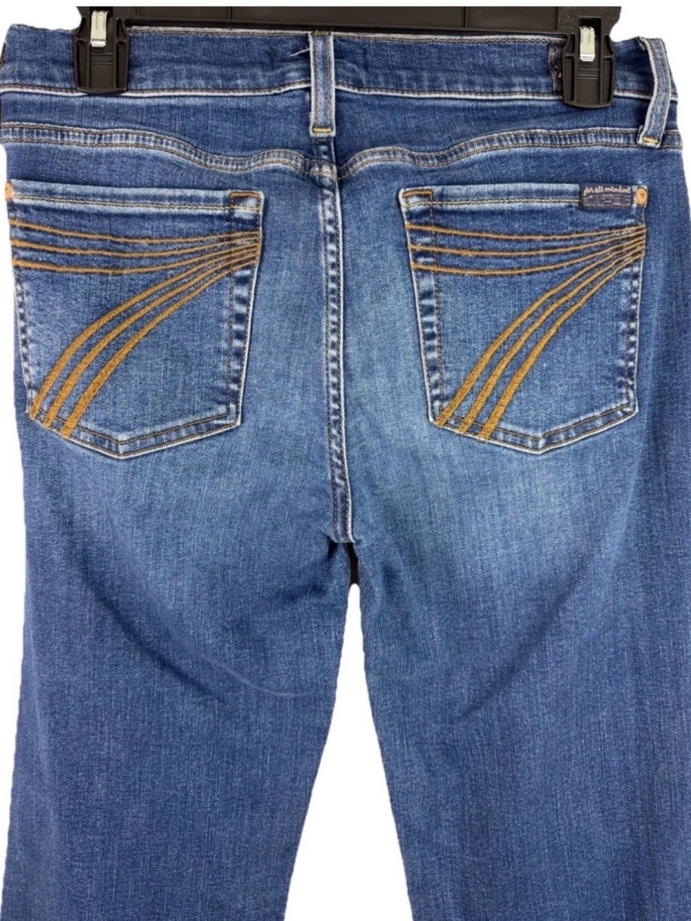 7 For All Mankind Women’s Blue Boot Cut Jeans with Gold Stitching